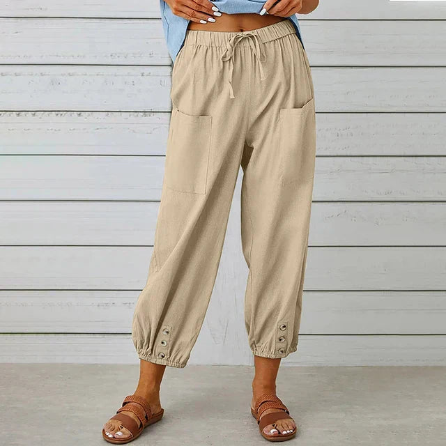 Variant image for Bequeme Lässige Caprihosen Damen Mit Verstellbarem Kordelzug Und Funktionalen Taschen-17