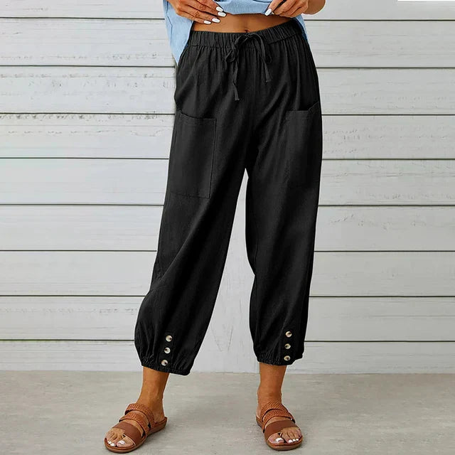 Variant image for Bequeme Lässige Caprihosen Damen Mit Verstellbarem Kordelzug Und Funktionalen Taschen-49