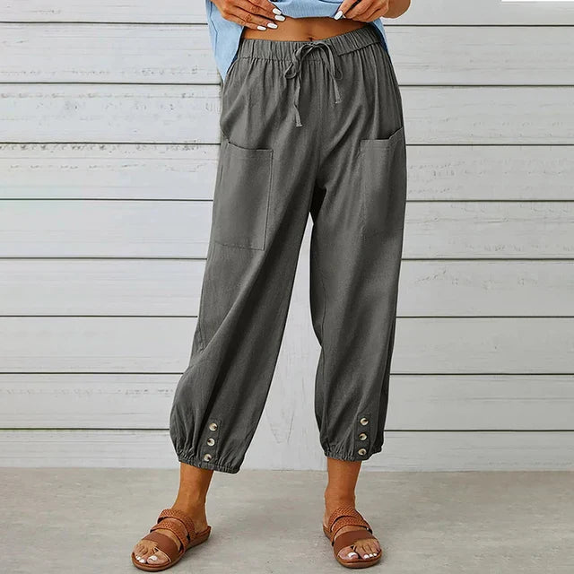 Variant image for Bequeme Lässige Caprihosen Damen Mit Verstellbarem Kordelzug Und Funktionalen Taschen-3