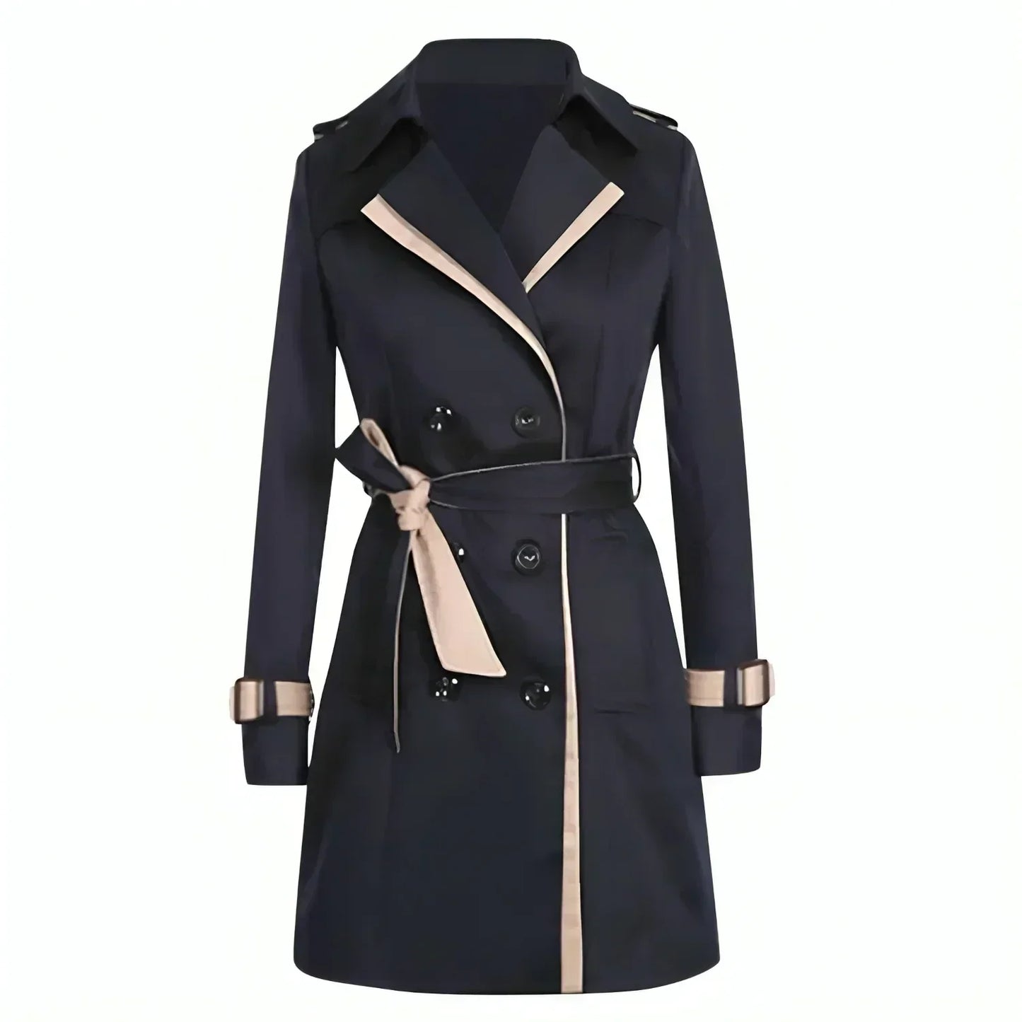 Women’s Belted Short Trench Coat Elegant Double-Breasted Style