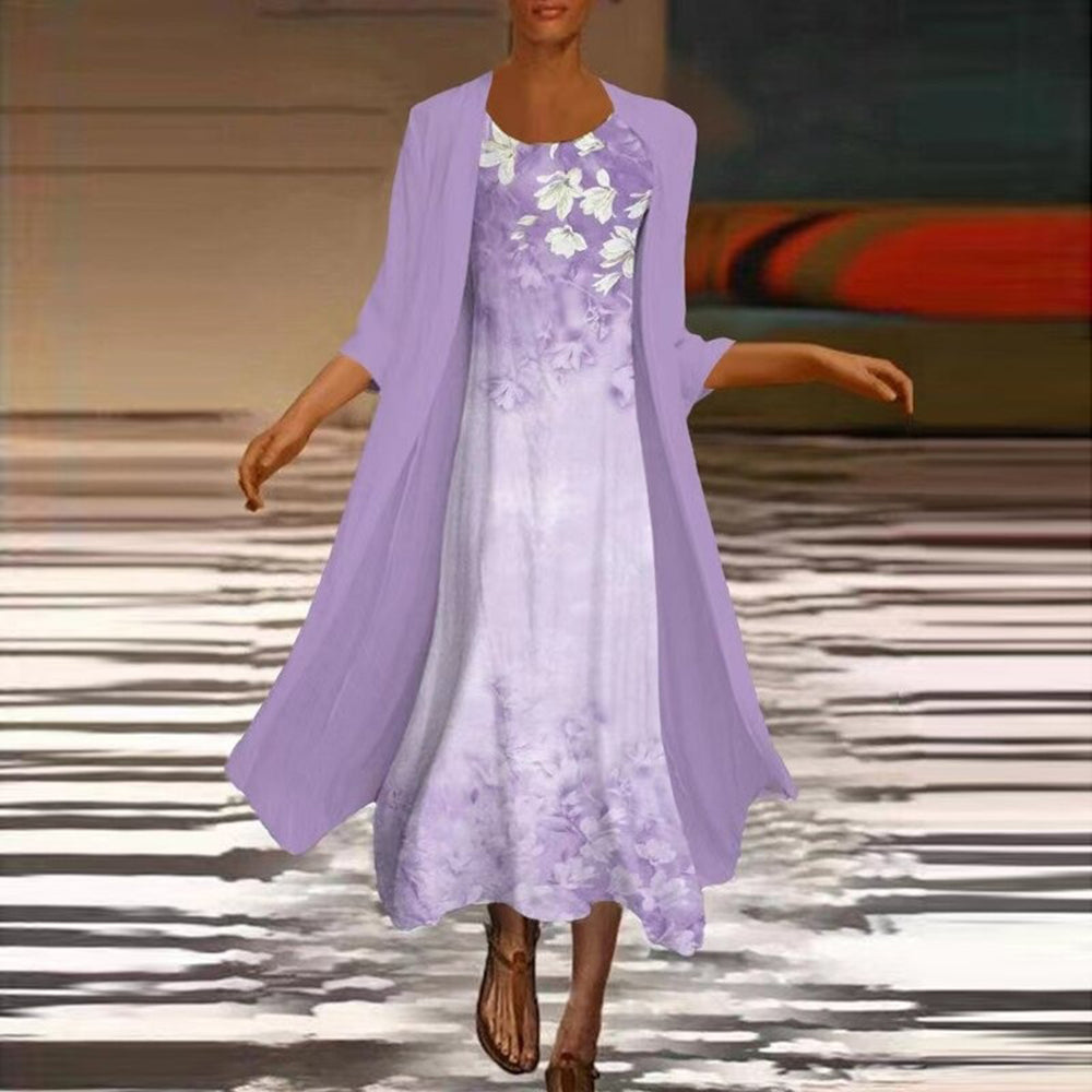 Zeitlose Damen-Langarmkleid mit Blazer – Blumenmuster, hochwertiger Stoff, für besondere Anlässe 1