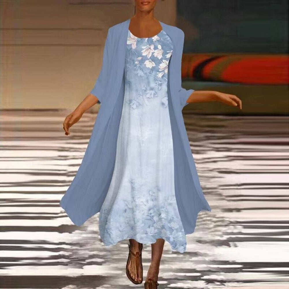 Zeitlose Damen-Langarmkleid mit Blazer – Blumenmuster, hochwertiger Stoff, für besondere Anlässe 2