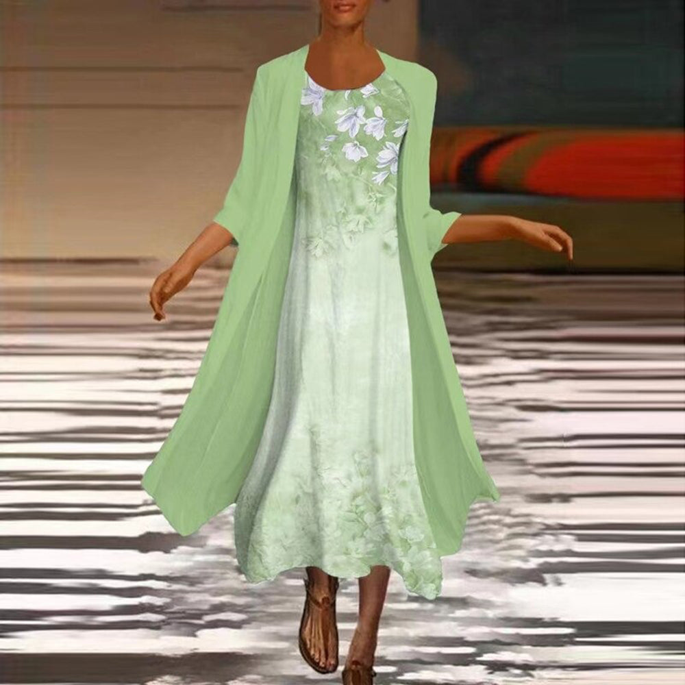 Zeitlose Damen-Langarmkleid mit Blazer – Blumenmuster, hochwertiger Stoff, für besondere Anlässe 3