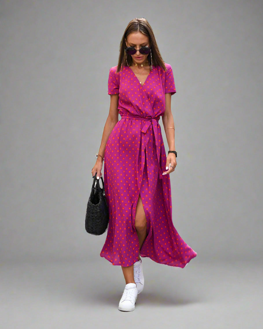 Elegantes A-Linien-Damenkleid Mit V-Ausschnitt Und Blumenmuster Für Festliche Anlässe Und Sommer