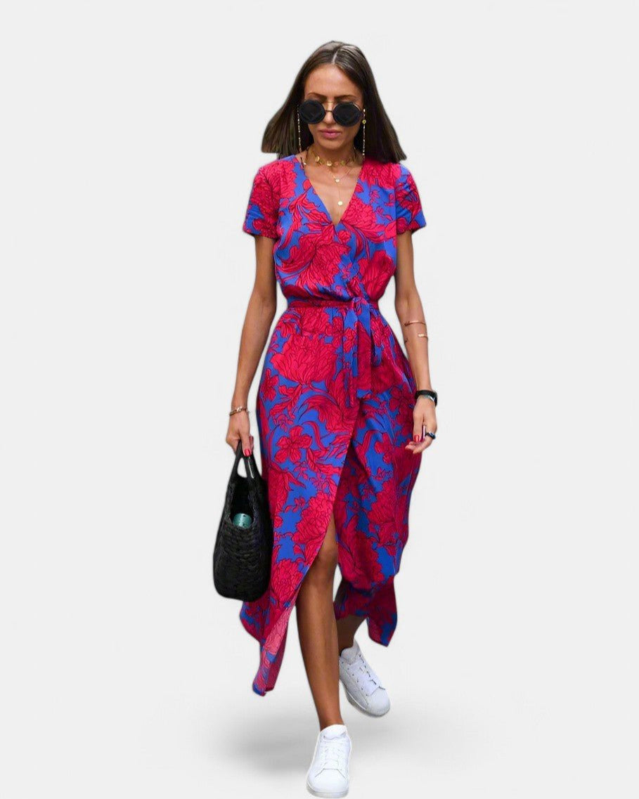 Elegantes A-Linien-Damenkleid Mit V-Ausschnitt Und Blumenmuster Für Festliche Anlässe Und Sommer