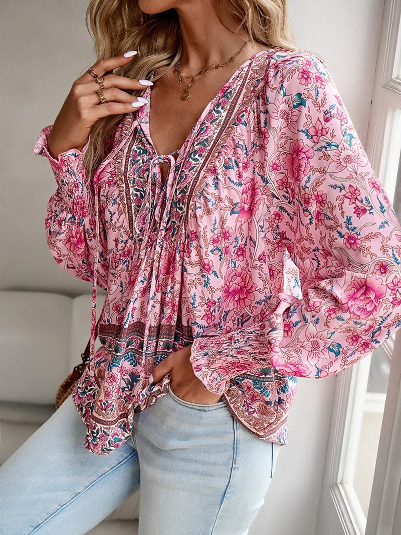 Damenbluse Sommer, Leichtes Baumwolltop Mit Einstellbarem Schnitt Und Boho-Design-3