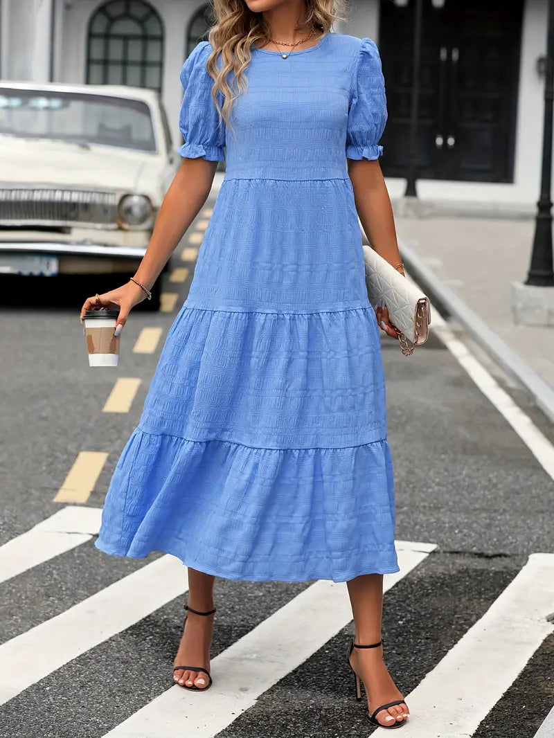 Variant image for Boho Damenkleid Mit Puffärmeln, Gesammeltem Design, Atmungsaktiv, Ideal Für Hochzeitsgast Und Festliche Anlässe-9