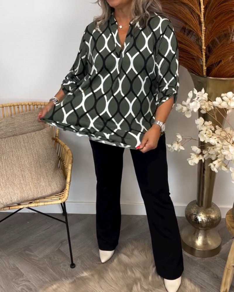 Elegante Damenbluse Mit Geometrischem Muster Für Vielseitige Anlässe - Stilvolle Blusen Für Damen-5