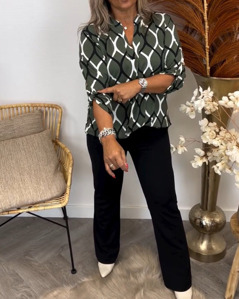 Elegante Damenbluse Mit Geometrischem Muster Für Vielseitige Anlässe - Stilvolle Blusen Für Damen-3
