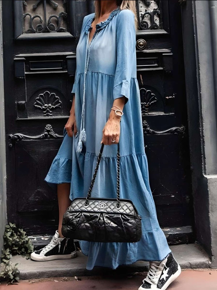 Elegantes Maxikleid aus Denim für Damen – Schmeichelhafte Silhouette, Atmungsaktiver Stoff für Formelle und Lässige Anlässe