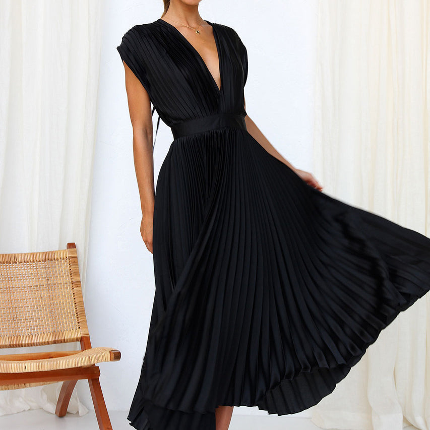 Elegantes V-Ausschnitt Damenkleid aus Luxuriösem Stoff – Vielseitiges Festliches Kleid für Hochzeitsgast und Cocktailanlässe