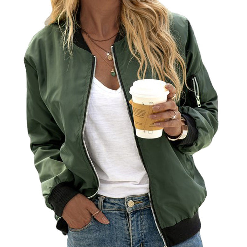 Women’s Bomber Jacket Zip-Up Style with Utility Sleeve Detail
