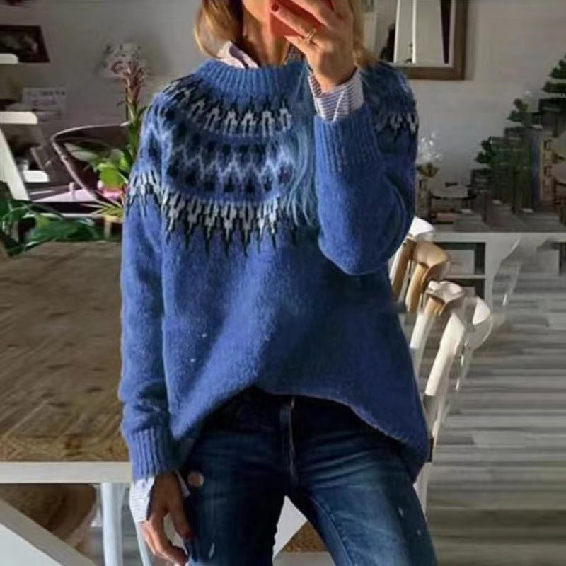 Women’s Crewneck Fair Isle Sweater Classic Winter Style