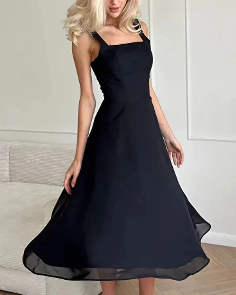 Elegantes Abendkleid aus Chiffon mit Eckigem Ausschnitt – Fließendes Kleid für Hochzeiten und Besondere Anlässe