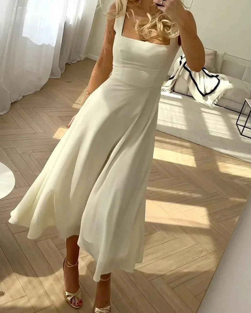 Elegantes Abendkleid aus Chiffon mit Eckigem Ausschnitt – Fließendes Kleid für Hochzeiten und Besondere Anlässe