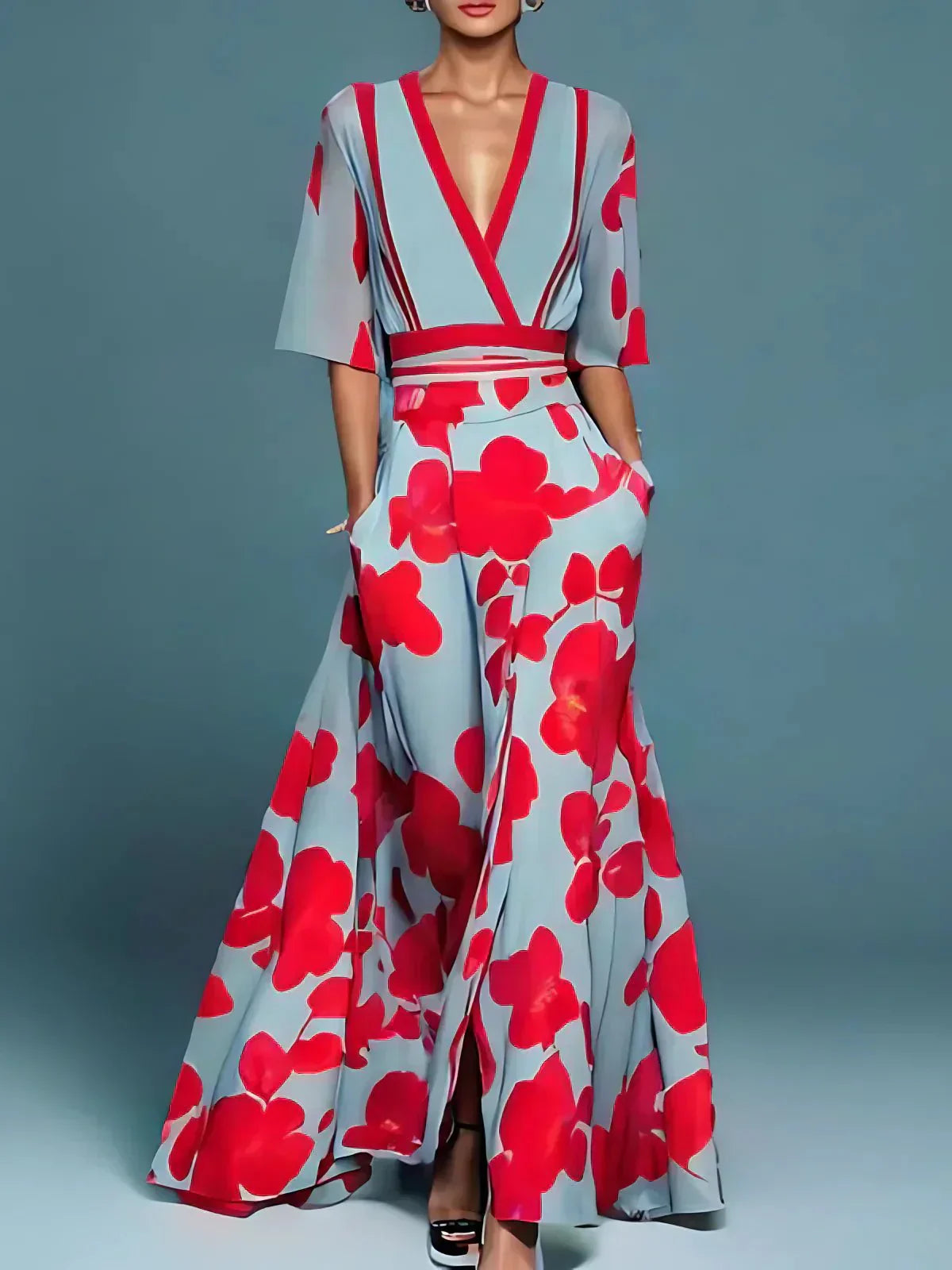 Variant image for Blumiges Maxikleid Sommer Damen, Elegantes Lange Kleid für Hochzeitsgäste, Komfortable Formale Abendmode-1