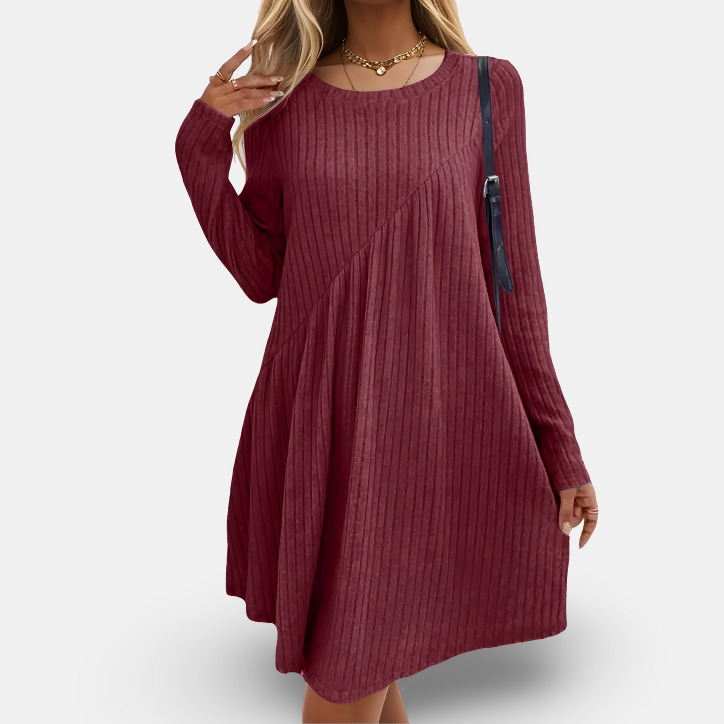 Elegantes Langarm-Damenkleid Aus Weicher Baumwollmischung – Zeitloses Festliches Kleid Für Jeden Anlass