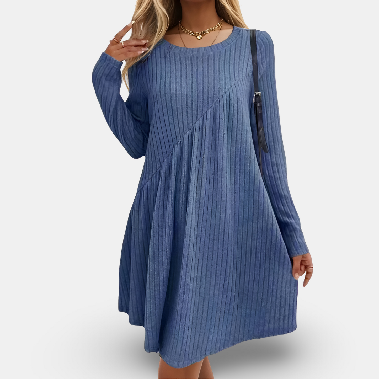 Elegantes Langarm-Damenkleid Aus Weicher Baumwollmischung – Zeitloses Festliches Kleid Für Jeden Anlass