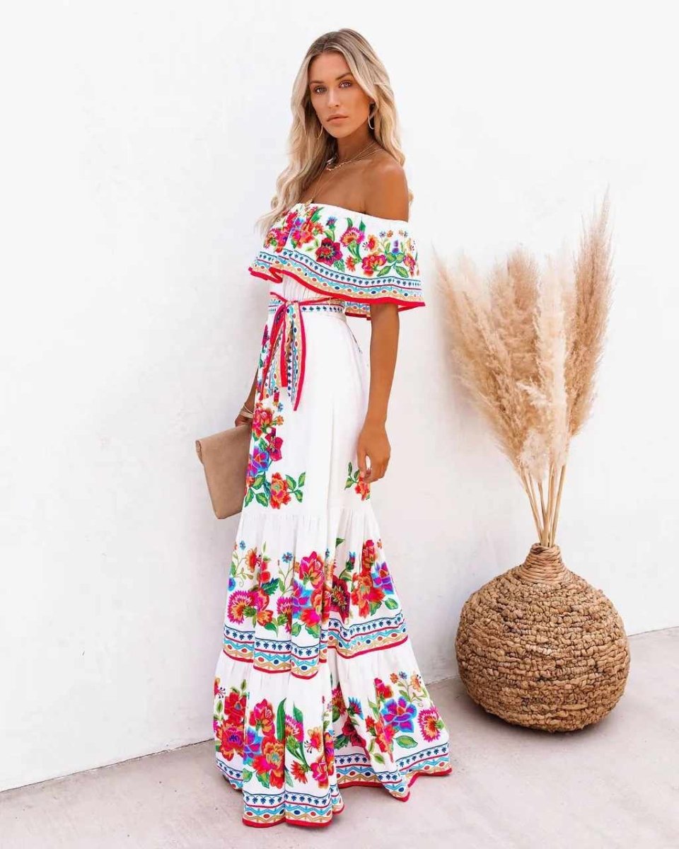 Maxi Boho Strandkleid Damen Mit Einzigartigem Druck, Fließender Silhouette, Leichtem Stoff Für Sommerausflüge Und Festliche Anlässe