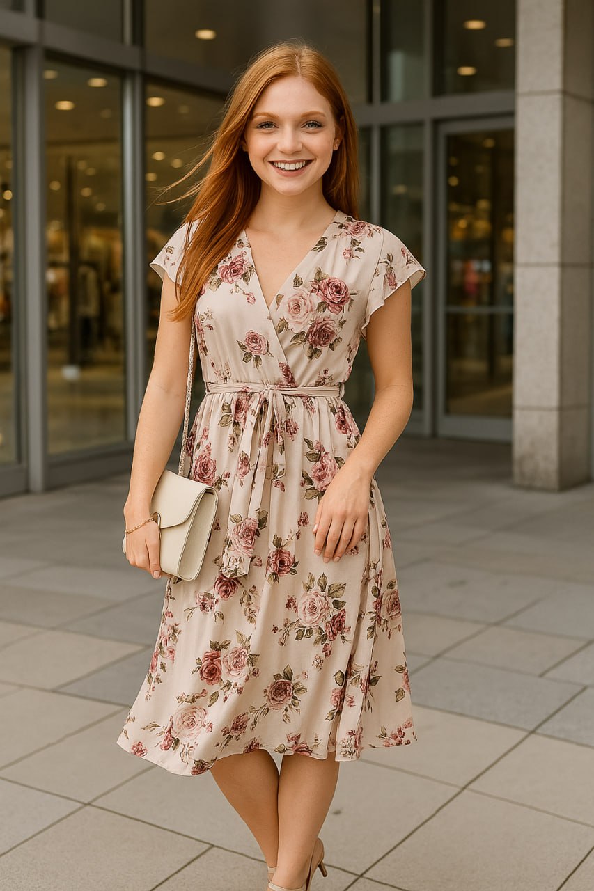 Variant image for Elegantes Blumenwickelkleid für Damen – Leichtes Sommerkleid für Hochzeitsgäste, knielanges festliches Kleid-13