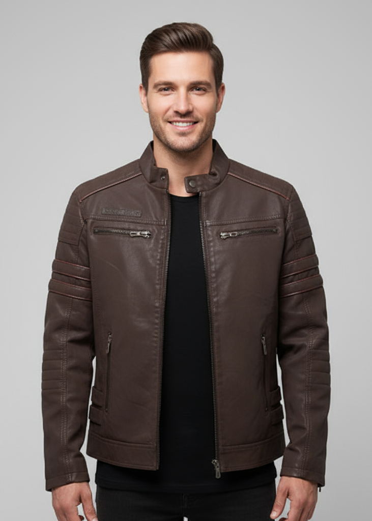Herren-Bikerjacke mit Reißverschlusstaschen