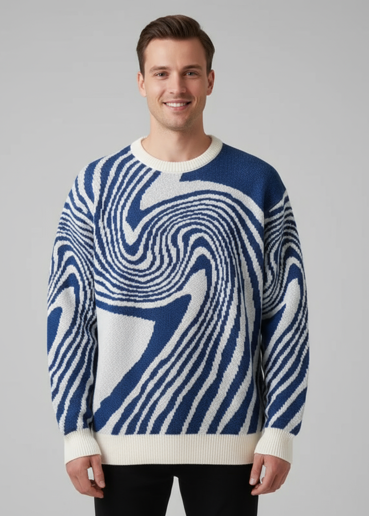 Herren Pullover mit modernem Wellenmuster