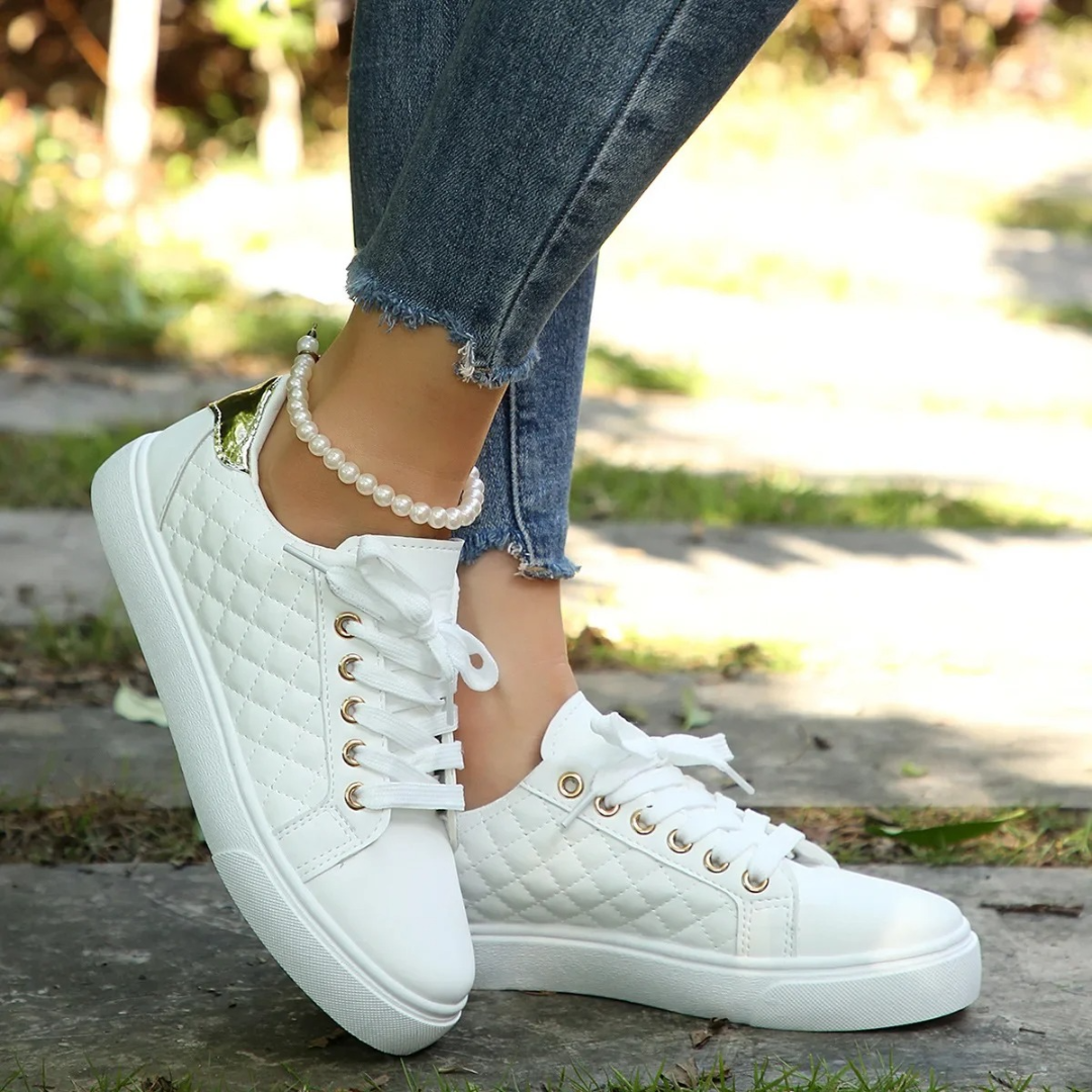 Women’s Quilted Lace-Up Sneakers Stylish Everyday Practical Shoes