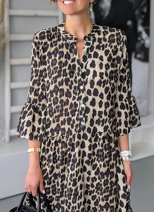 Stilvolles Leopardendruck Damenkleid, Elegante Festliche Kleider in Plus-Size von M bis 2XL, Komfortabler Hochwertiger Stoff
