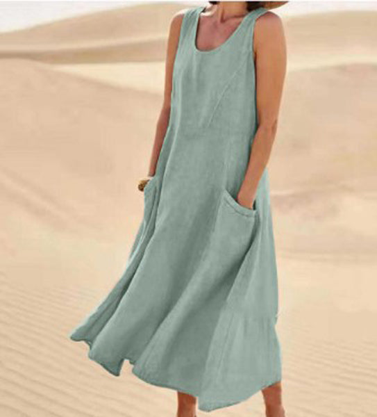 Variant image for Damen Sommerkleid Mit Taschen, Lässiges Kniehohes Baumwollkleid Für Täglichen Komfort Und Stil-41