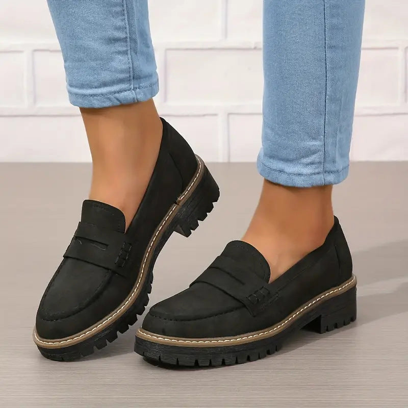 Dicke Plattform-Mokassins Damen Mit Gepolsterter Sohle – Bequeme Mokassins Damen Leder für Täglichen Gebrauch-1