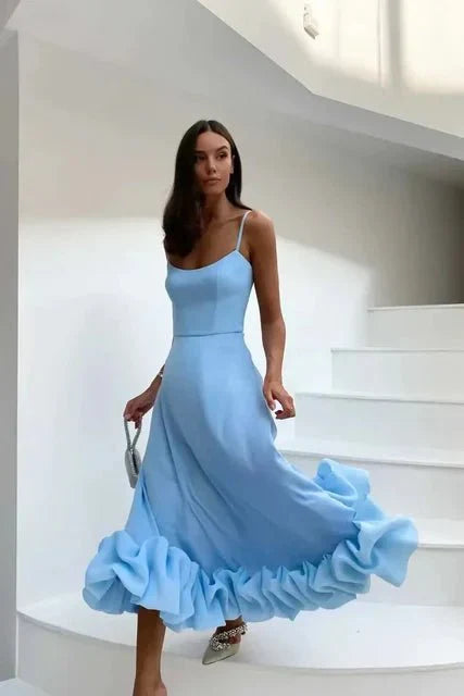 Variant image for Elegantes Maxikleid Sommer mit Rüschen und Blumenmuster, Ärmellos, A-Linie für Damen-9
