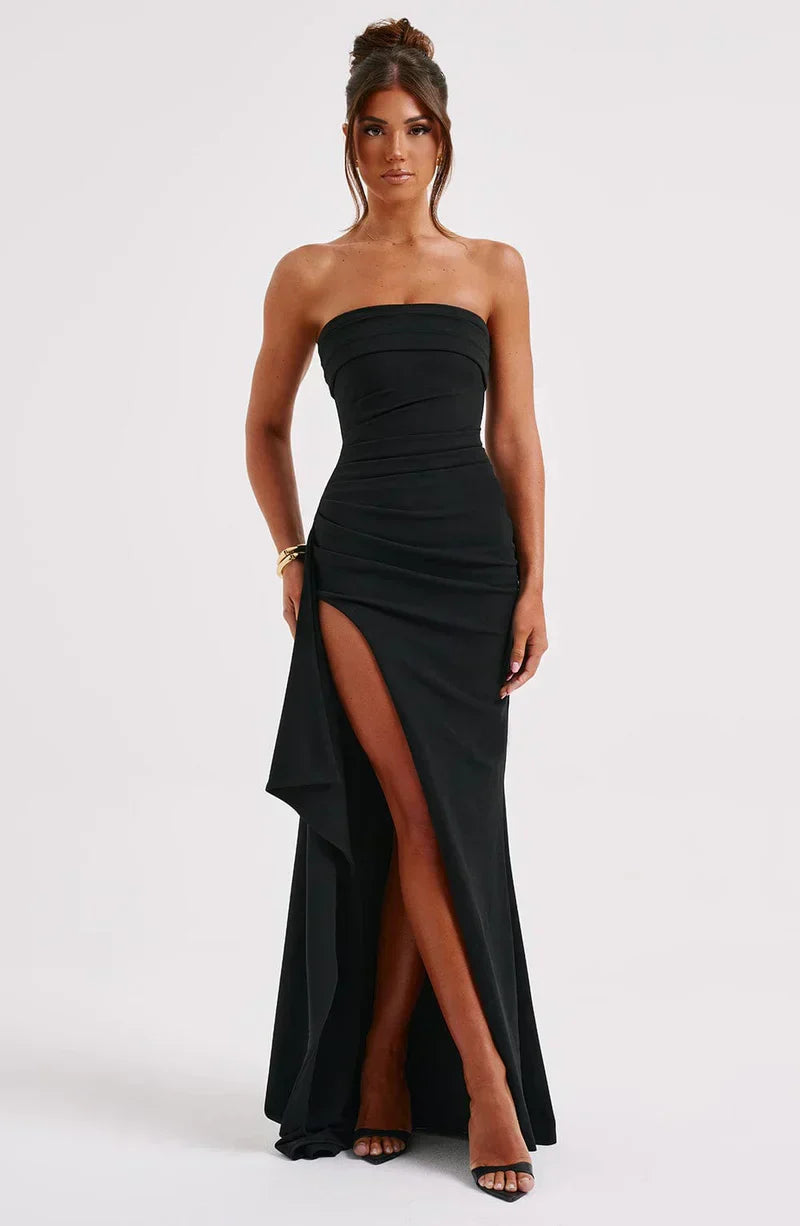 Variant image for Schulterfreies Twisted Maxikleid Damen, Elegantes Langes Kleid für Sommer, Vielseitige Abendmode, Maxikleid Festlich-5