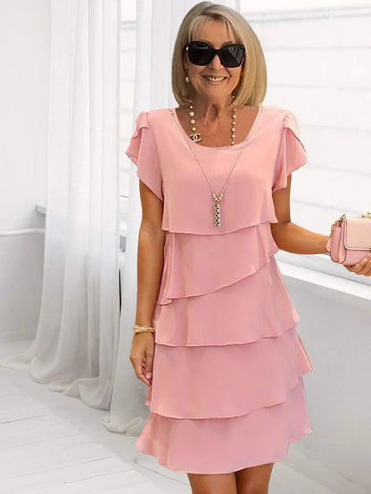 Variant image for Lockeres Chiffon Midi Kleid Damen mit Asymmetrischem Saum, Geschichtet, Ideal für Sommer und Hochzeitsgast, Festliche Kleider-9