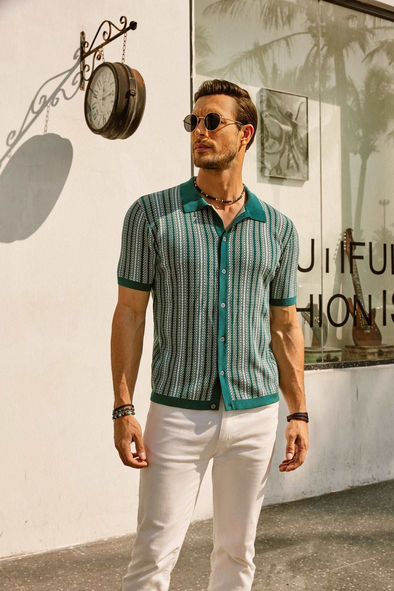 Variant image for Retro Gestreiftes Poloshirt Herren, Kurzarm, Atmungsaktiver Stoff, Vintage-Stil-5