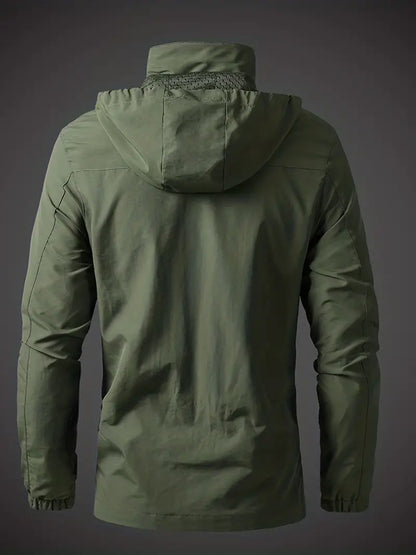 Men’s Water-Repellent Outdoor Hooded Rain Jacket with Zip Pockets