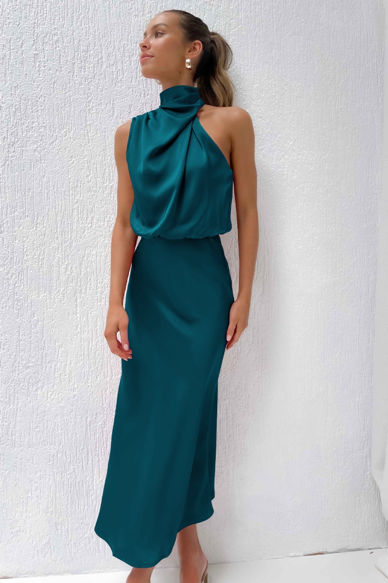 Variant image for Langes Satin Halterneck Abendkleid Für Hochzeiten Und Elegante Anlässe-8