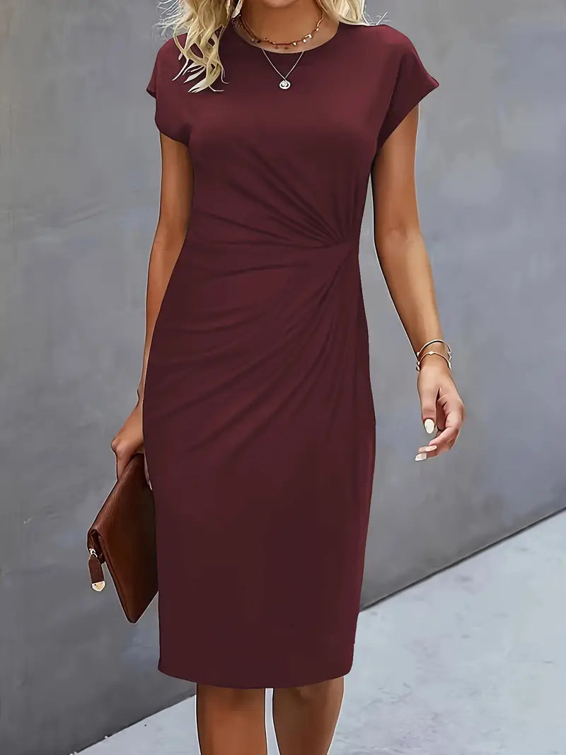 Women’s Elegant Knee-Length Sheath Dress Ruched Waist