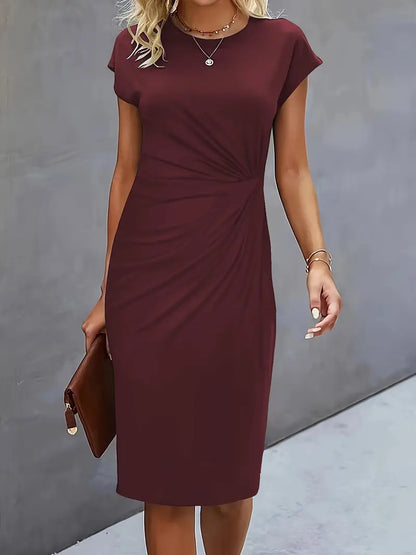 Women’s Elegant Knee-Length Sheath Dress Ruched Waist