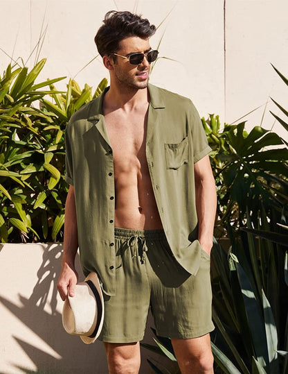Variant image for Leichtes Leinen Sommerset für Herren, Elegante Freizeitkleidung, Größen S-XXL, Herrenbekleidung Online-6