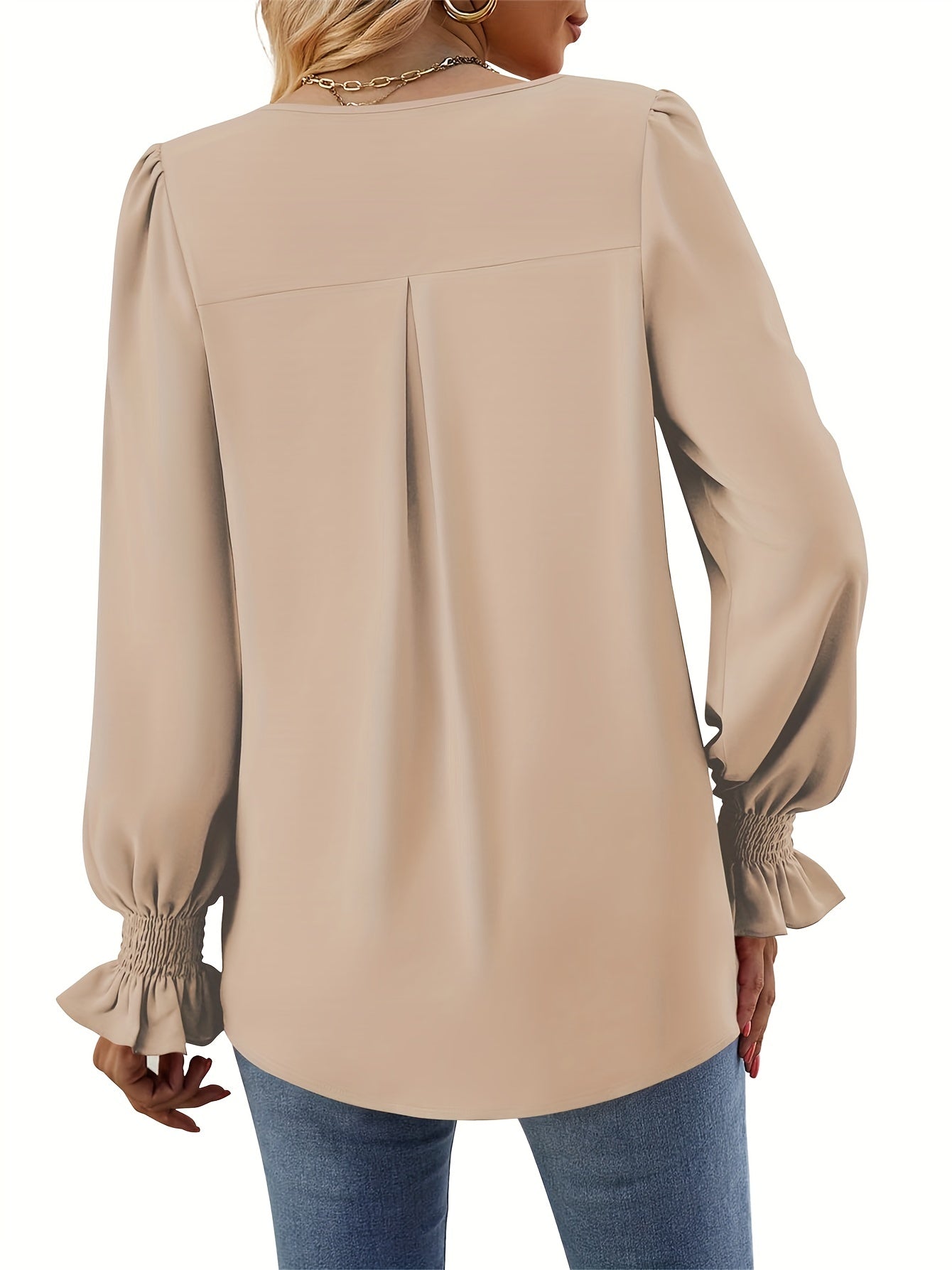 Elegante Damenbluse aus Leichtem Polyester mit V-Ausschnitt für Frühling und Herbst - Perfekt für Festliche Anlässe-4