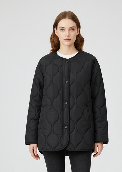 Damen Übergangs Steppjacke mit Druckknöpfen Kurz