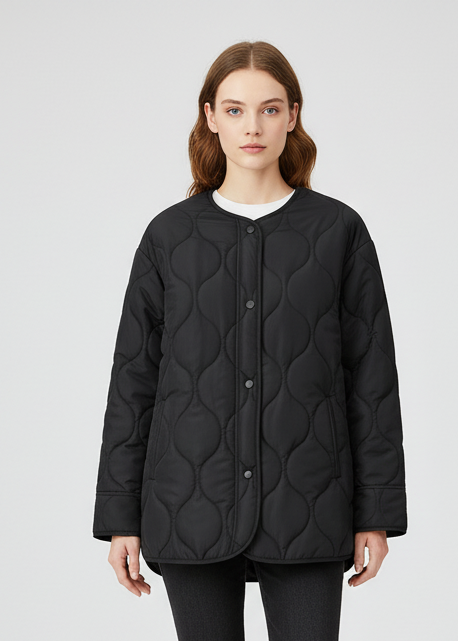 Damen Übergangs Steppjacke mit Druckknöpfen Kurz