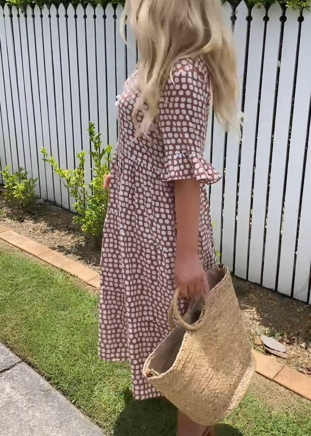 Midi-Kleid Mit Kurzen Ärmeln Für Damen Im Tupfen-Dot-Design Aus Leichtem, Atmungsaktivem Stoff Für Sommerveranstaltungen