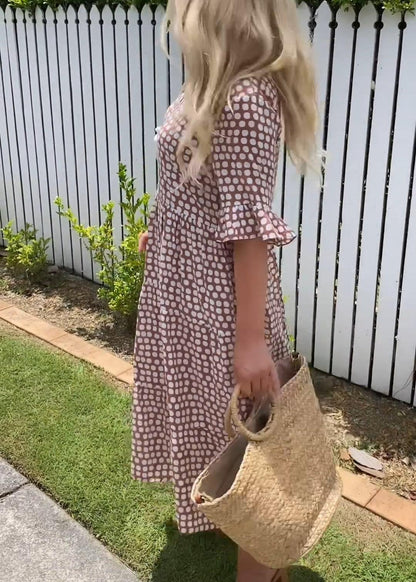 Midi-Kleid Mit Kurzen Ärmeln Für Damen Im Tupfen-Dot-Design Aus Leichtem, Atmungsaktivem Stoff Für Sommerveranstaltungen