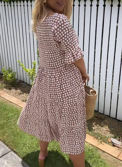 Midi-Kleid Mit Kurzen Ärmeln Für Damen Im Tupfen-Dot-Design Aus Leichtem, Atmungsaktivem Stoff Für Sommerveranstaltungen