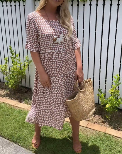 Midi-Kleid Mit Kurzen Ärmeln Für Damen Im Tupfen-Dot-Design Aus Leichtem, Atmungsaktivem Stoff Für Sommerveranstaltungen
