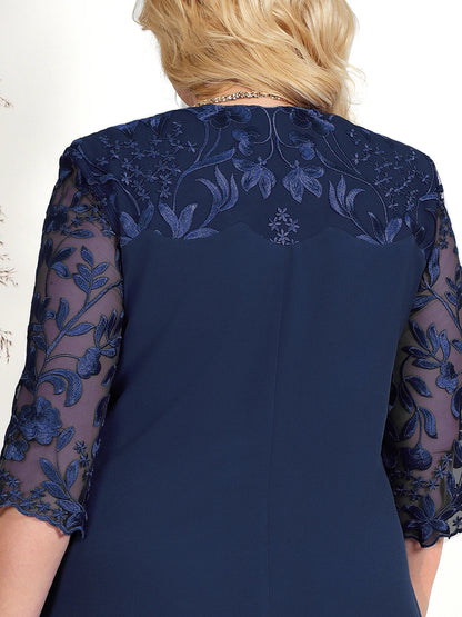 Elegantes Plus-Size-Frauenkleid Für Formelle Anlässe, Stilvolles Hochzeits-Gastkleid, Komfortables Knielanges Design