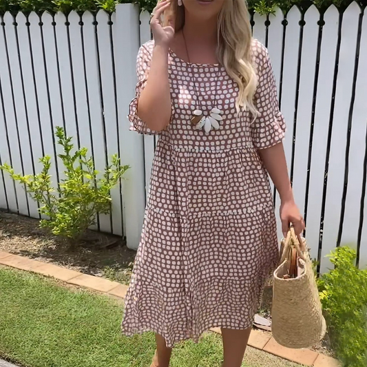 Midi-Kleid Mit Kurzen Ärmeln Für Damen Im Tupfen-Dot-Design Aus Leichtem, Atmungsaktivem Stoff Für Sommerveranstaltungen