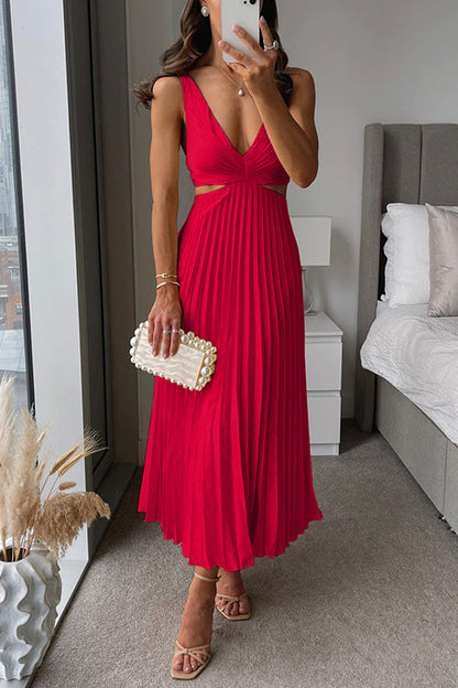 Variant image for Elegantes Falten-Satin-Abendkleid Mit Tiefem V-Ausschnitt - Formelles Abendkleid Für Hochzeiten In Sechs Farben Erhältlich-15