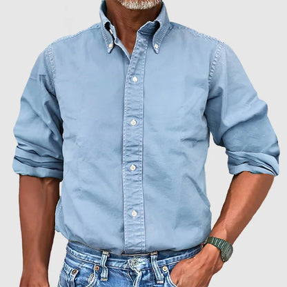 Vintage Herren Langarmhemd Mit Verblasstem Look – Causal & Halbformal, Ideal Für Jeden Anlass